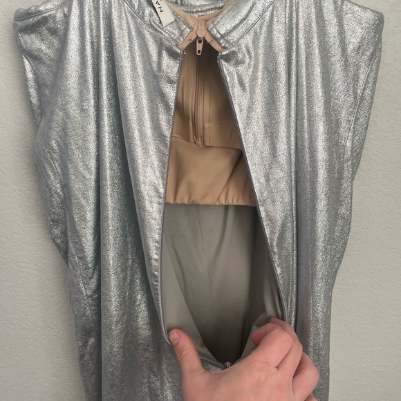 NWT Halston Heritage Strapless Metallic Silver Formal Ball Gown Dress Size 8 - Picture 11 of 15